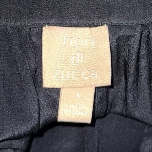 Fiori di Zucca Top Women's Size 4 Dark Gray White Silk Boho Floral Popover Shirt - Picture 5 of 8